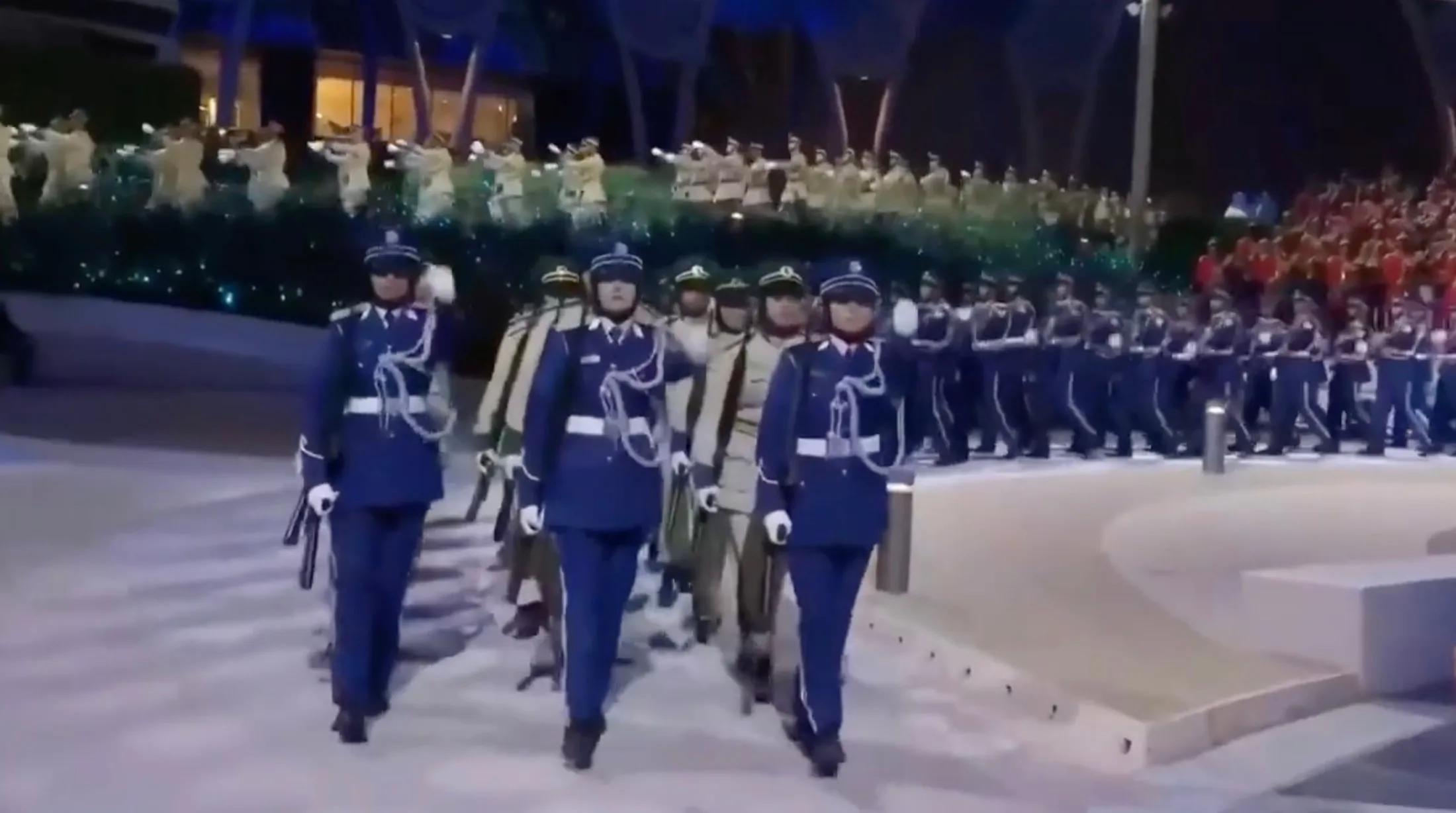 Cadets marching at the Dubai Police graduation opening at Al Wasl Plaza, Expo 2020 Dubai